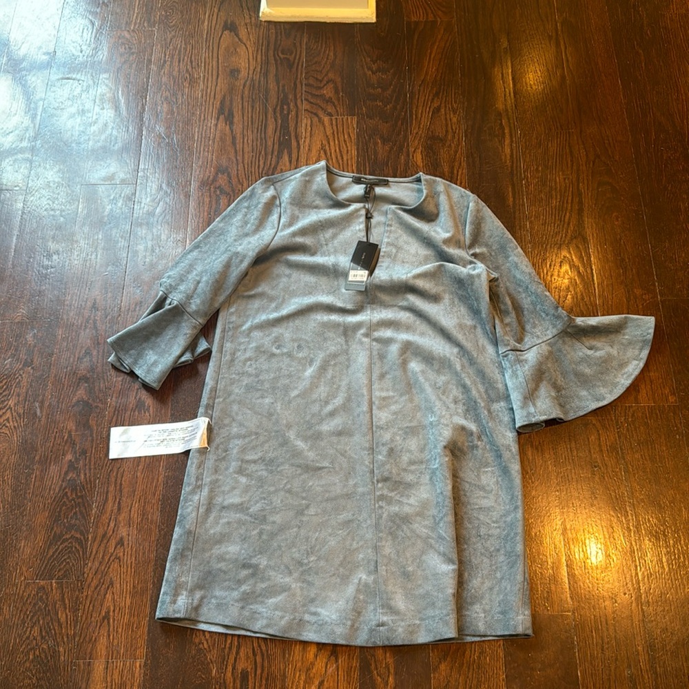 Grey Blue velvet BCBG mid sleeve mini dress